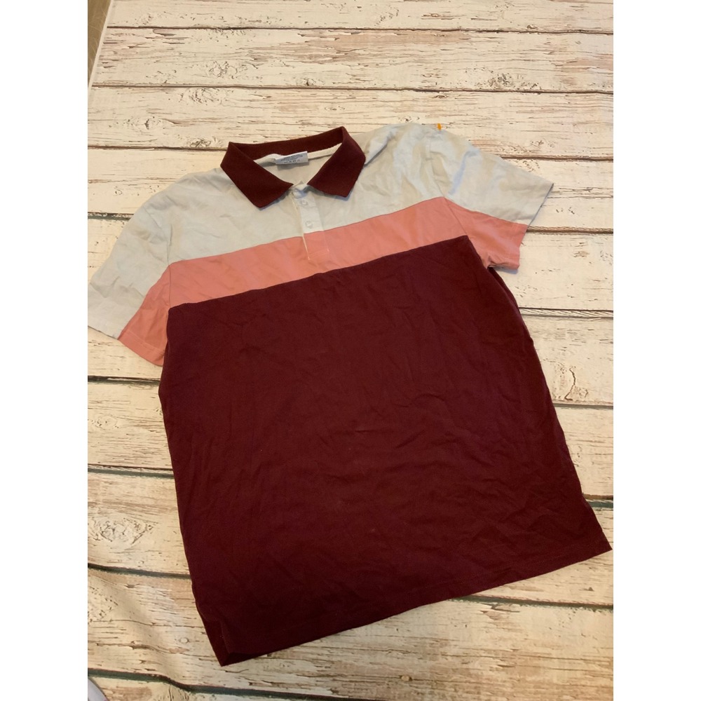 WEIV Los Angeles Mens XL Colorblock Polo Shirt‎ Burgundy Pink Grey Short Sleeve